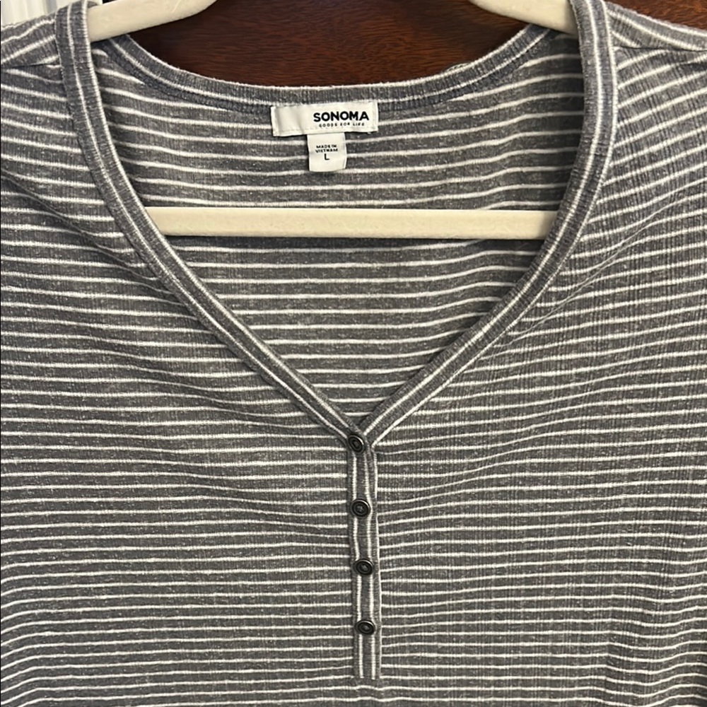 Sonoma Gray Striped Henley Top